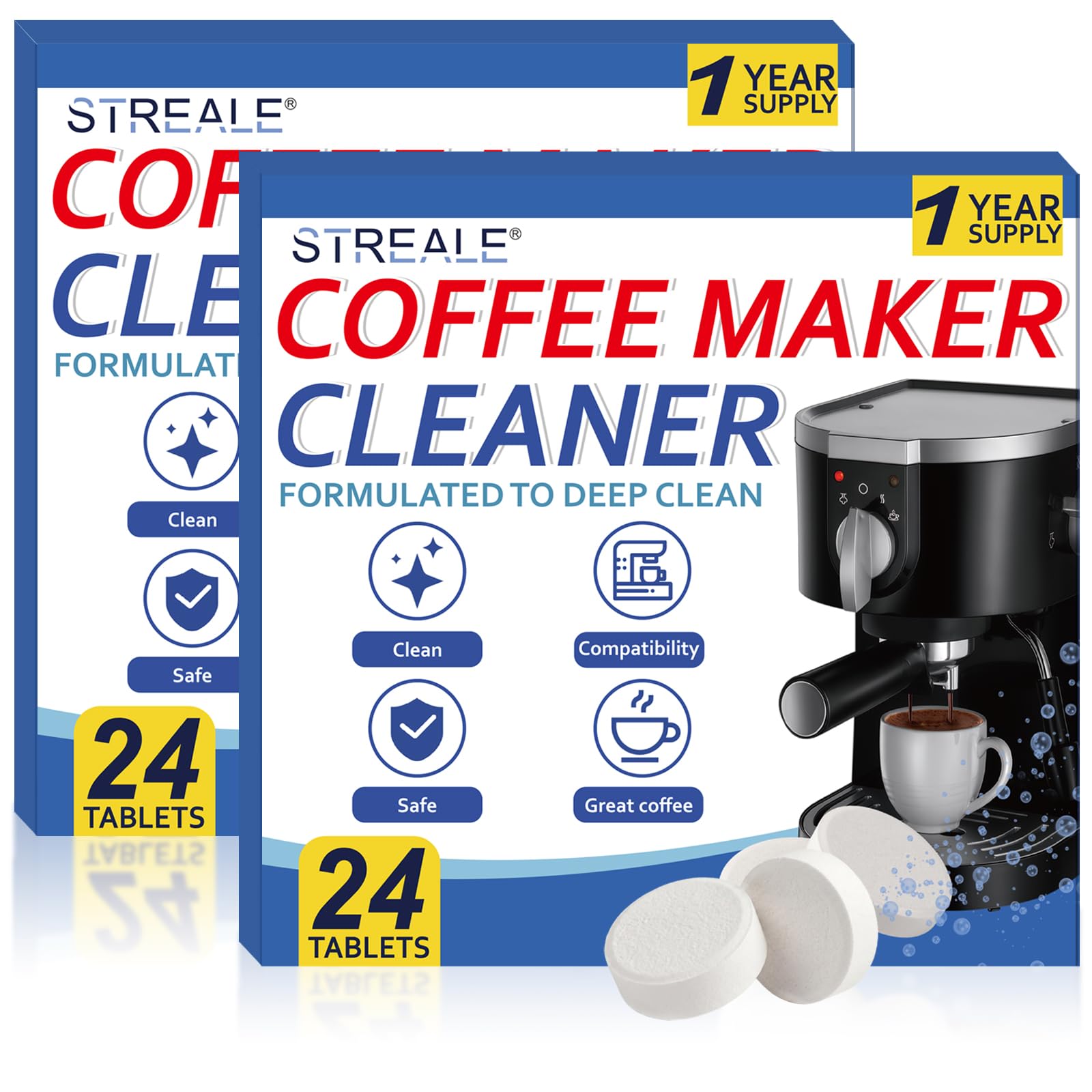 Coffee Machine Cleaner &amp; Descaler Tablets - 48 Pack, Compatible with Nespresso, Keurig, Ninja, DeLonghi, Miele, Breville, Philips &amp; All Major Brands, for Coffee Maker Pot, Espresso &amp; Drip Machines