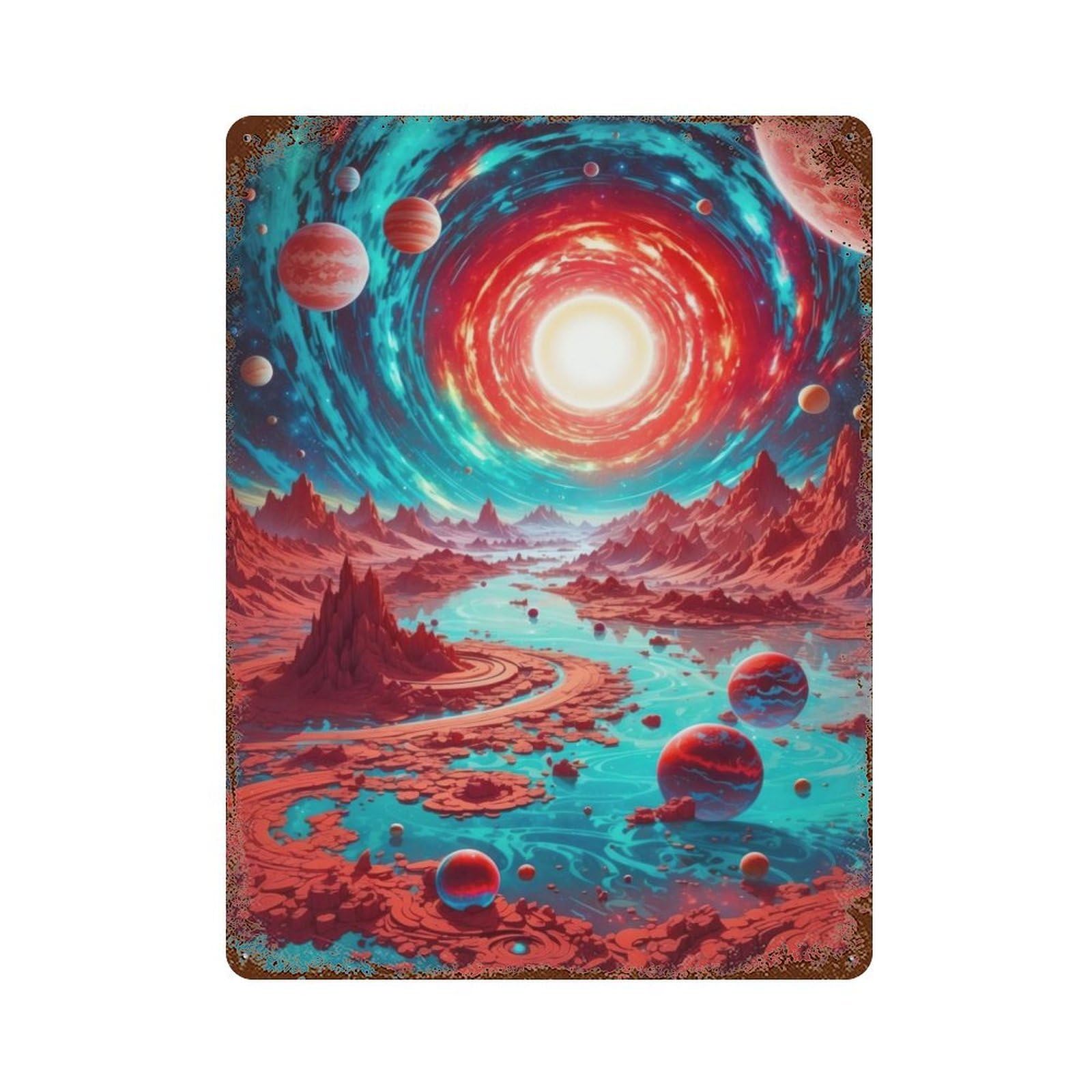 Neon Alien World Rustic Tin Plaque 15.7"x11.8", Rustic Home Decor for Office, Studio And Wall Decor