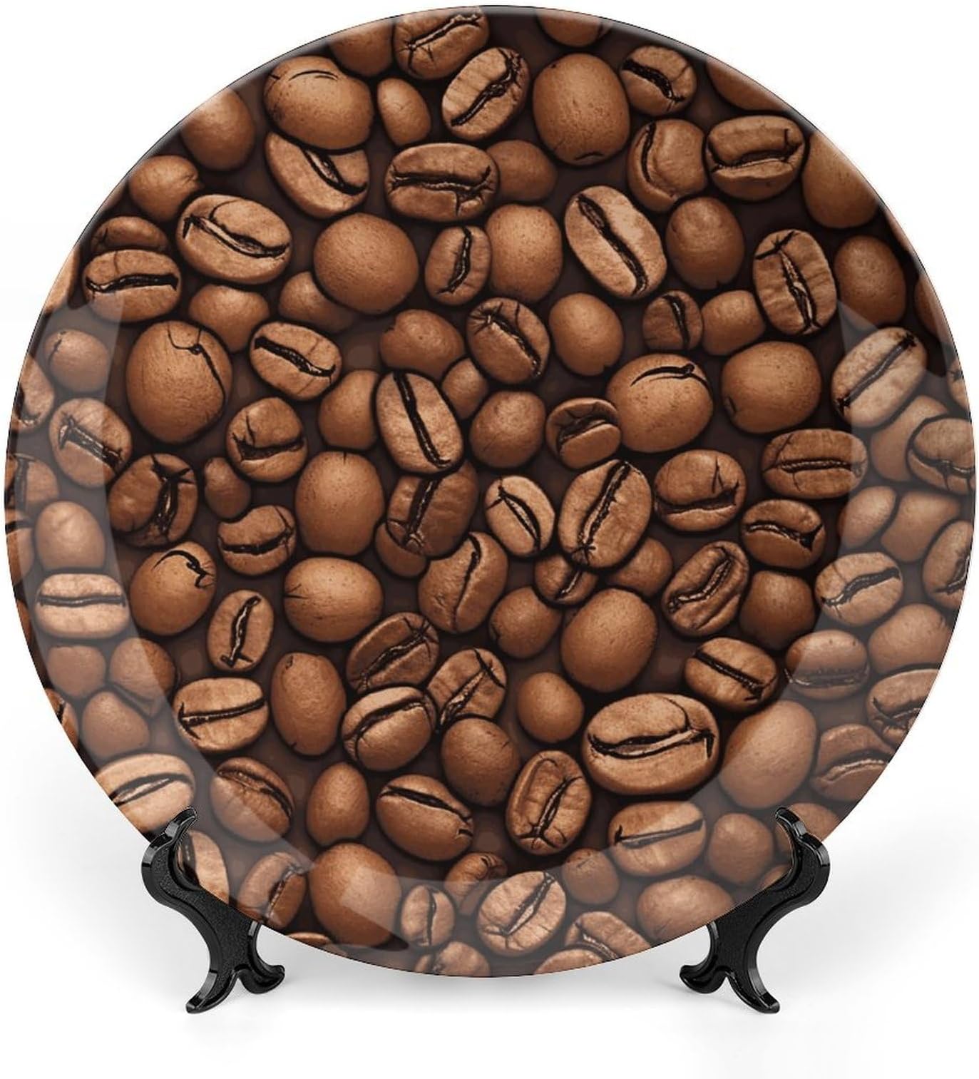 Decorative Tray with Display Stand Funny Roasted Coffee Beans Printed Bone China Collections Plate Bone China Ornament for Home and Office Wall Decor