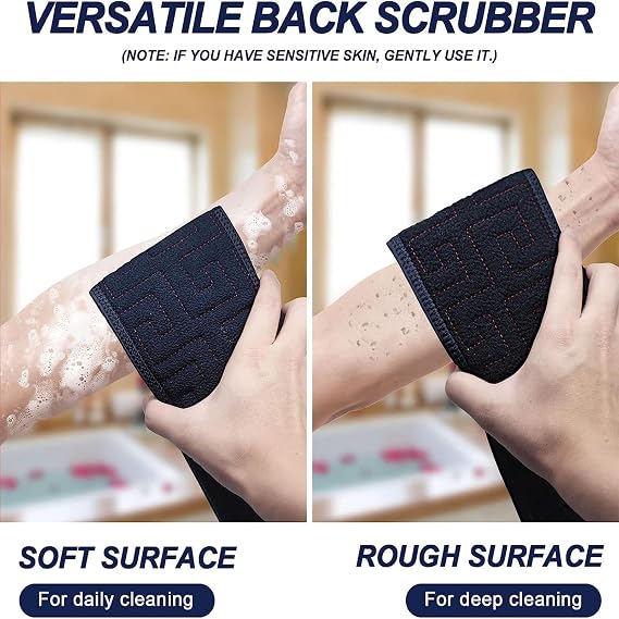Exfoliating Back Scrubber for Shower, 37 Inches Back Washer with Handles, Exfoliating Washcloth Body Exfoliator Bath Tool to Scrub Your Body Deeply for Men & Women Exfoliation (Black)