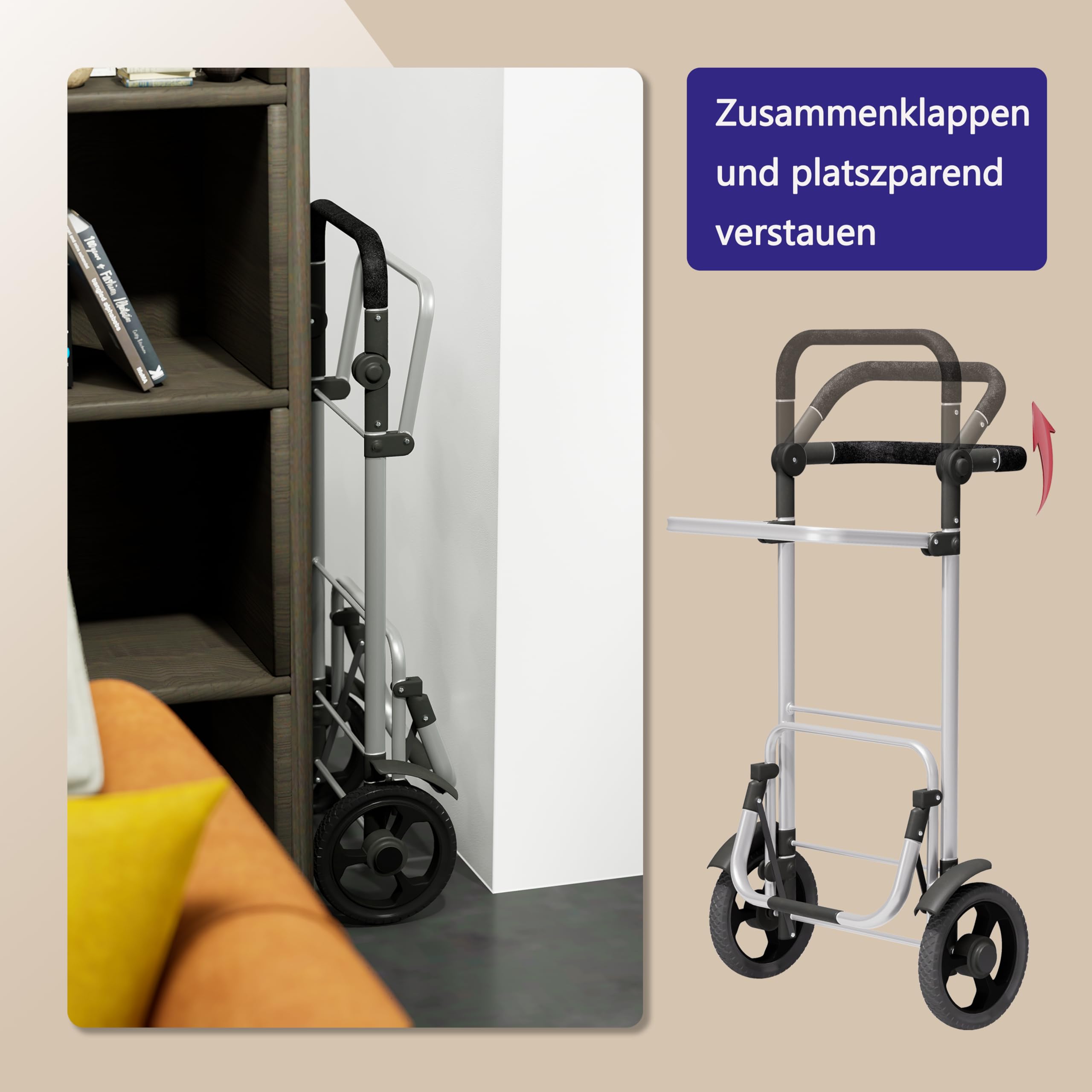 Einkaufstrolley 64L groß - Einkaufswagen klappbar, Trolley bis 60kg, Einkaufstasche mit Rollen und Kühlfach, Einkaufsroller mit Reflektor, Handwagen inkl. Einkaufswagenchip, Schwarz