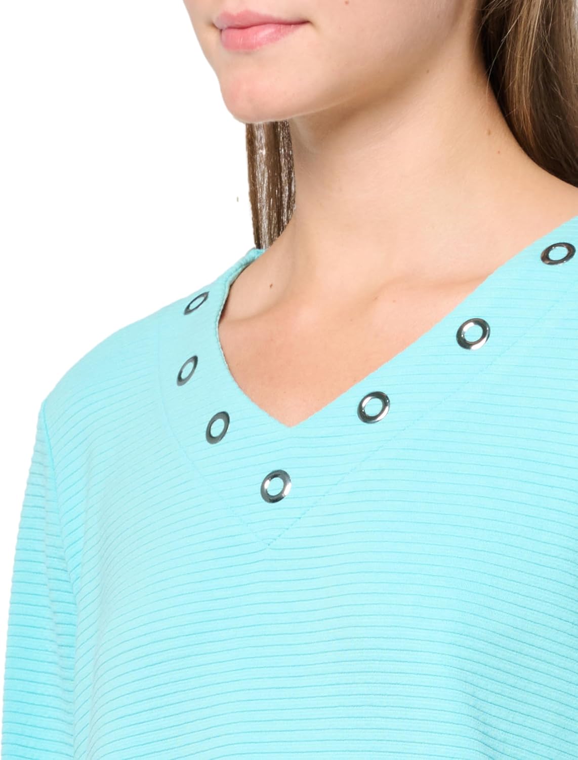 MULTIPLES womens Three Quarters Sleeve V-neck Top With Embellishment - Image 2