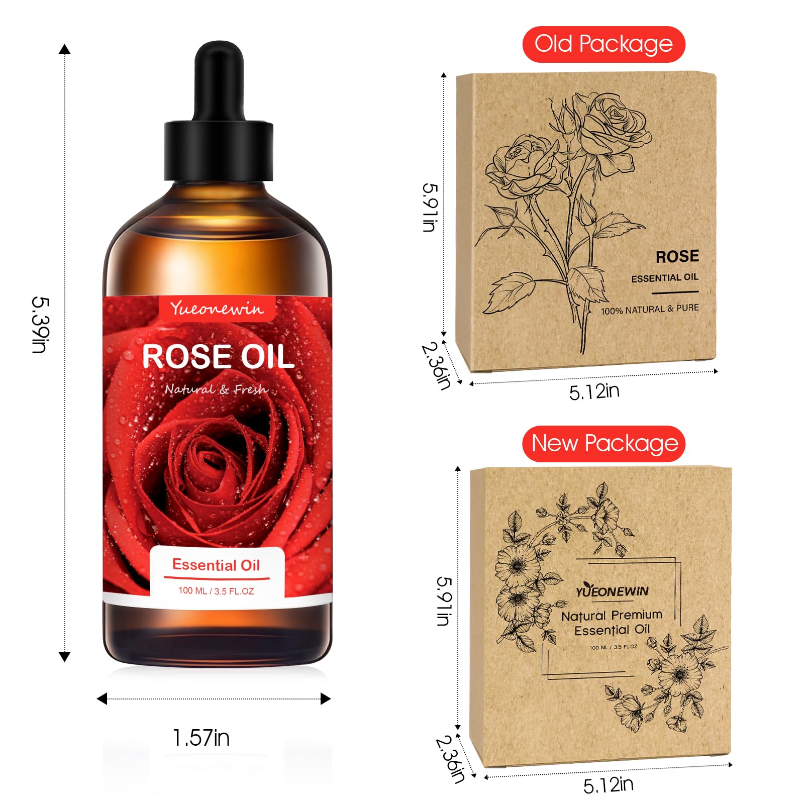 Theeboomolie 100 ml, rozenolie 100 ml, pure etherische olie voor