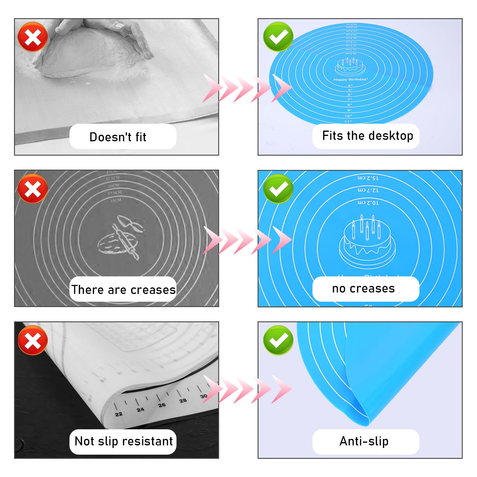 Silicone Pastry Mat Extra Large Non Slip With Measurements Non Stick