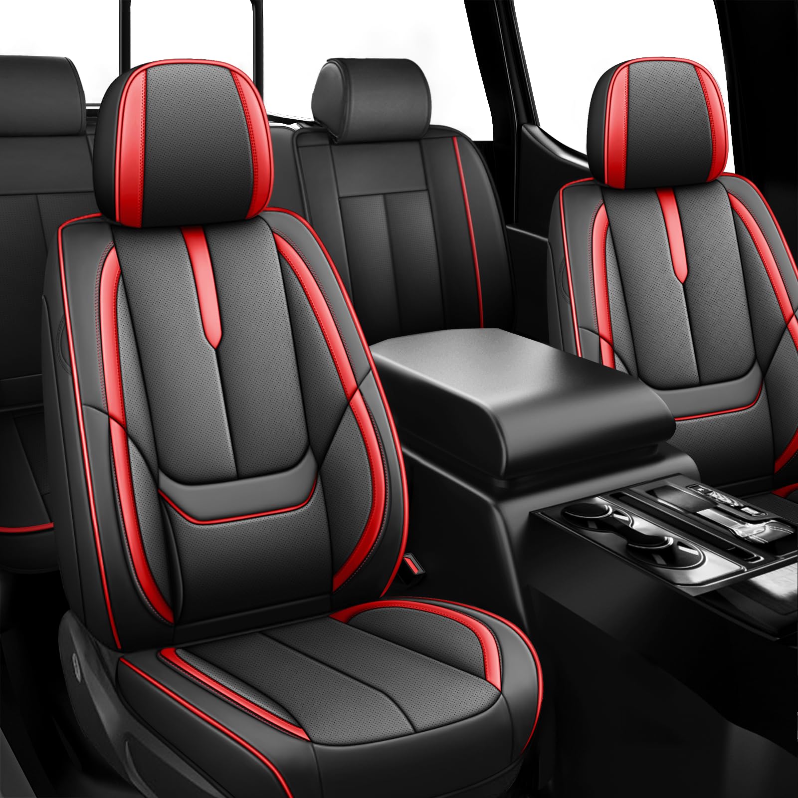 ILMO Nappa Leather Seat Covers (Black & Red) Full Set