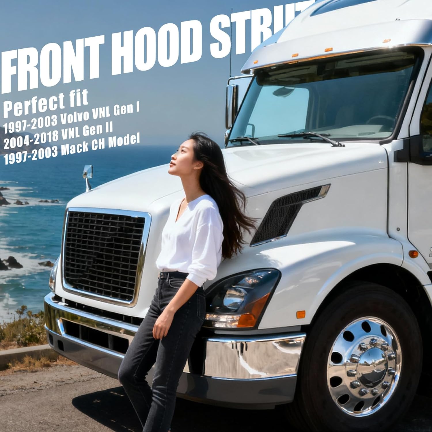 Vepagoo 20541720 Front Hood Struts 1997-2003 Volvo VNL & Mack CH, Hood Shocks for CHN613 Set Forward Axle 2005-2011 Lift Supports 11QM417M, 20358822, 20502741, 2 Pcs