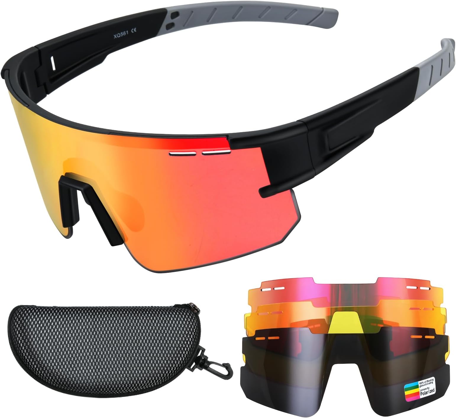 YousuduBaseball Sunglasses for Youth Men Women with 3 Lenses,TR90 Frame UV 400 Protection Polarized Cycling Sport Sunglasses