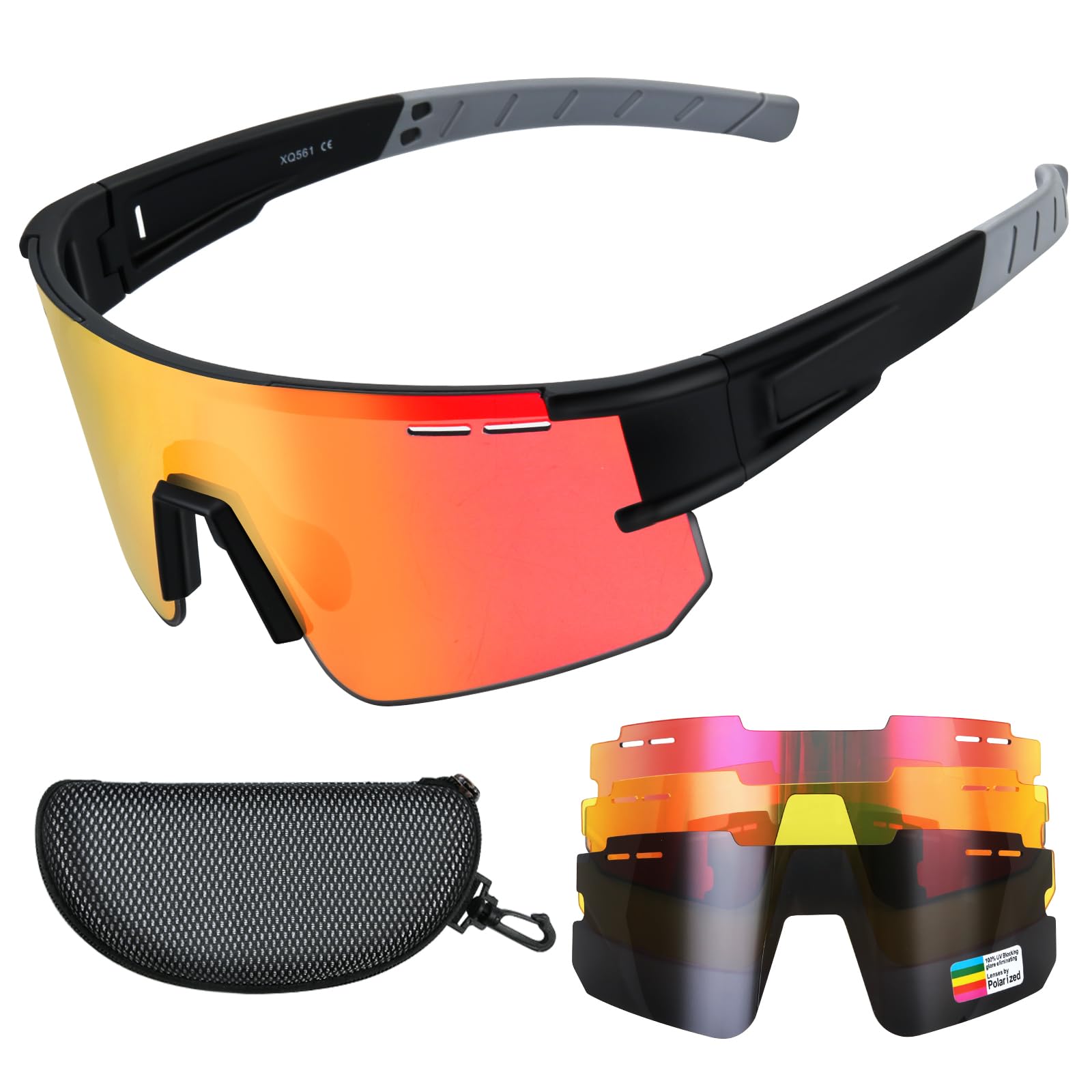 YousuduBaseball Sunglasses for Youth Men Women with 3 Lenses,TR90 Frame UV 400 Protection Polarized Cycling Sport Sunglasses