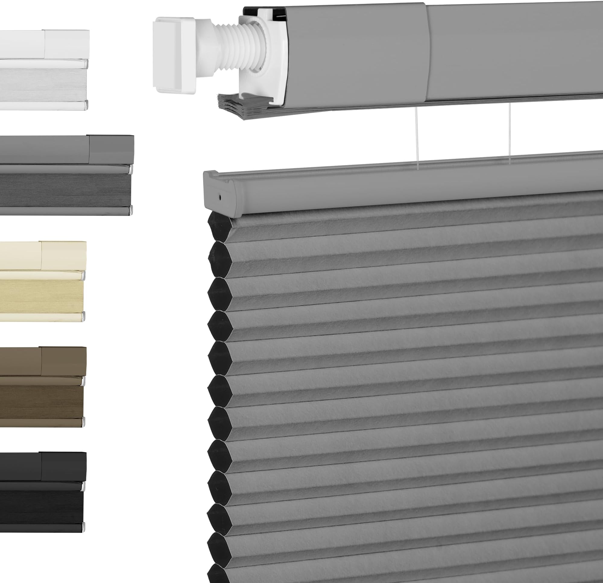 BERISSA Top Down Bottom Up Cordless Cellular Shades No Tools No Drill Blinds for Windows Shades for Indoor Windows Easy to Install,70" W x 56" H (100% Blackout) Light Gray