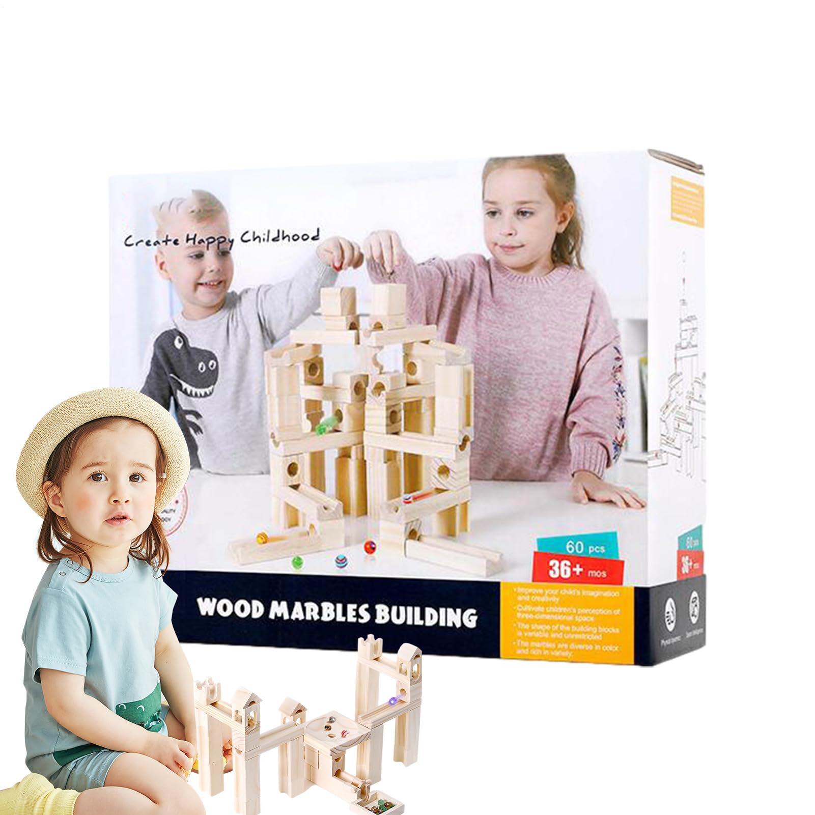 Drewniany Labirynt Kulkowy Gra Puzzle Zestaw Konstrukcyjny Do Budowania I | Drewniana Zabawka z Torami dla Kuleczek Zawierająca 60 Kulek Dla Dzieci i Młodzieży Zabawka Edukacyjna STEM Preze
