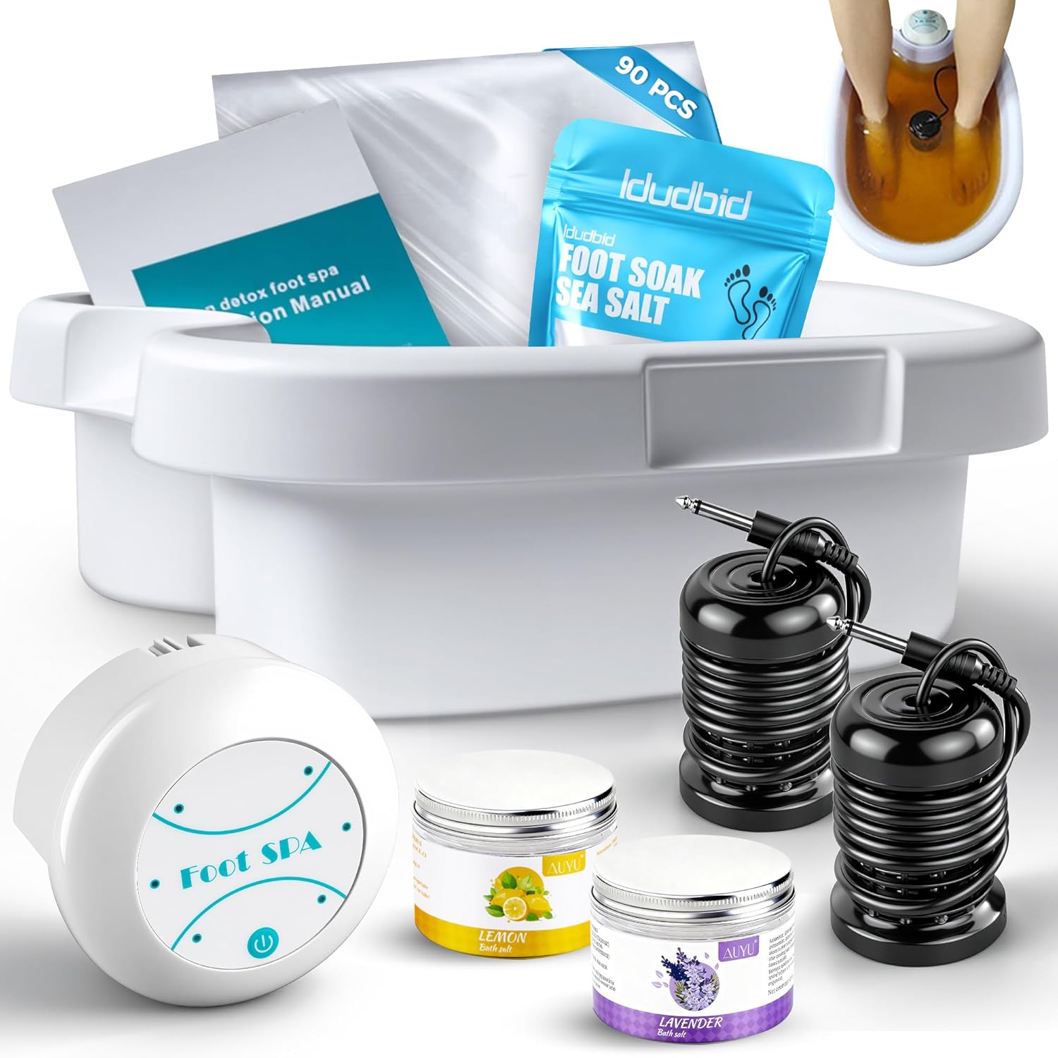 Ionic Foot Bath Detox Machine - Suitable for Home Use, Home Salon-Level Spa Detox Machine, Healthy Detoxification, with Foot Bath, Array * 2, Liner White Large