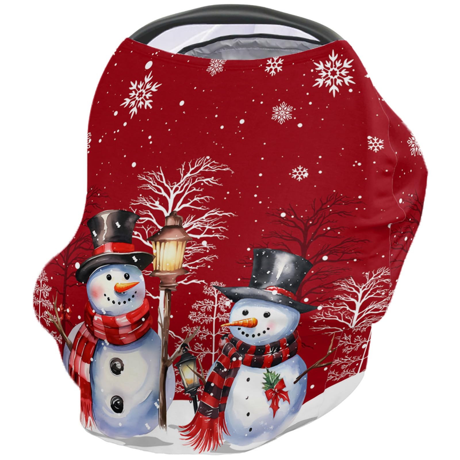 Nursing Cover for Breastfeeding Scarf, Snowman Snowflake Branch Christmas Red Baby Car Covers Super Soft Multi Use for Canopy Shopping Cart Cover Blanket Stroller Cover