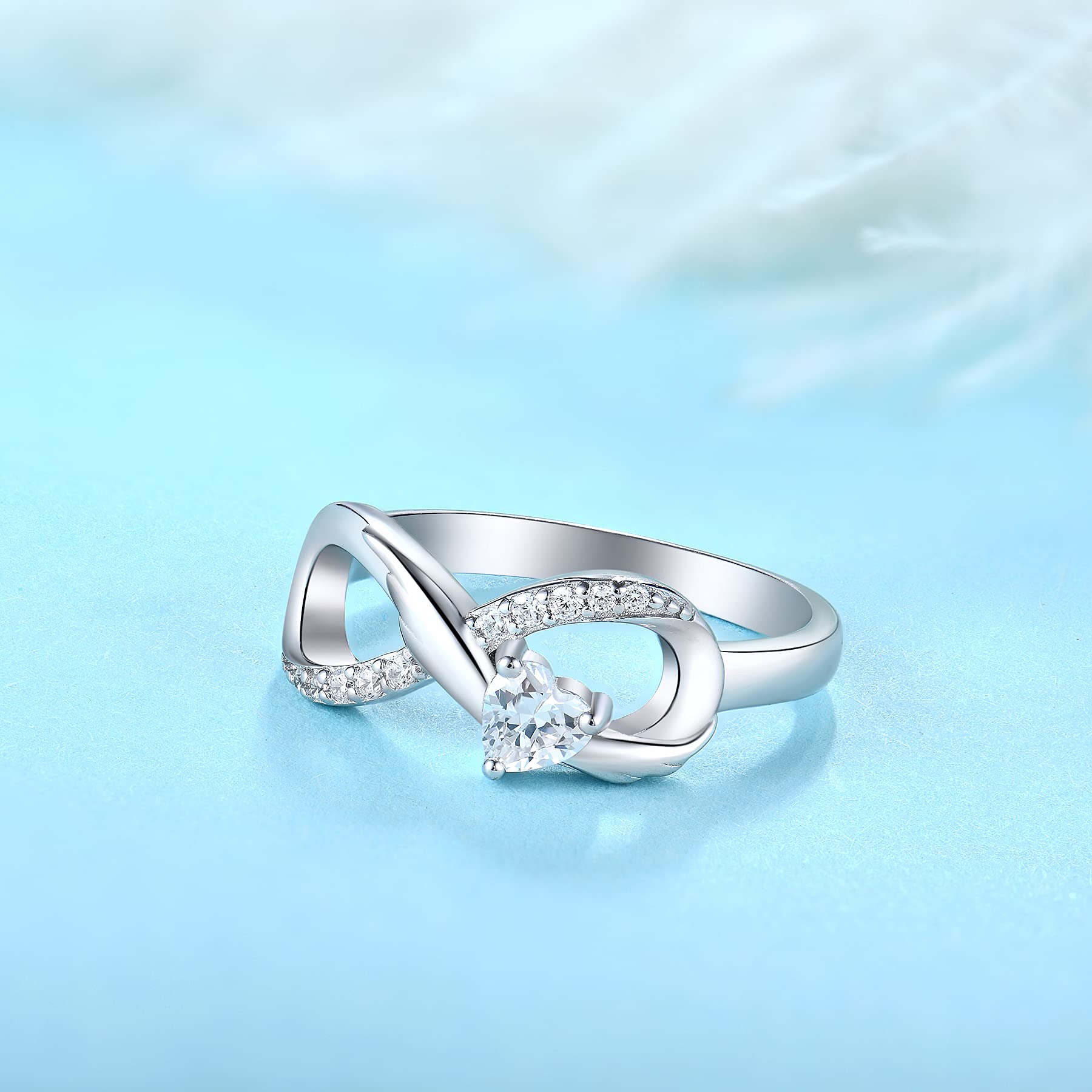 starchenie Unendlichkeit Ring 925 Sterling Silber Herz Geburtsstein flügel Verlobungsring für Damen
