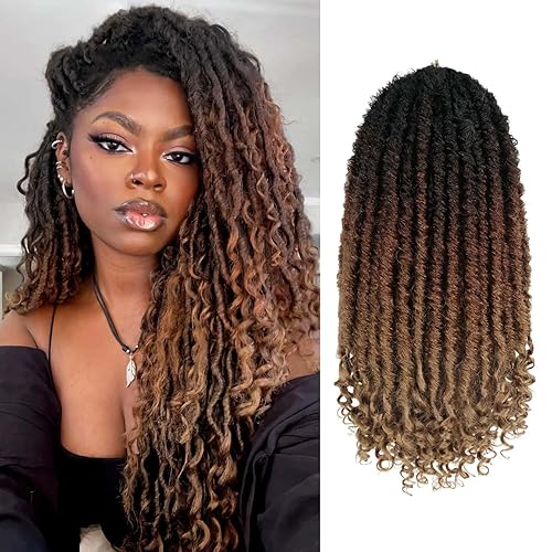 Miniatura 18 de 6 paquetes de cabello de ganchillo Goddess Locs, 18 pulgadas de trenzas de ganchillo rectas Faux Locs, extensiones de cabello sintético suave rizado