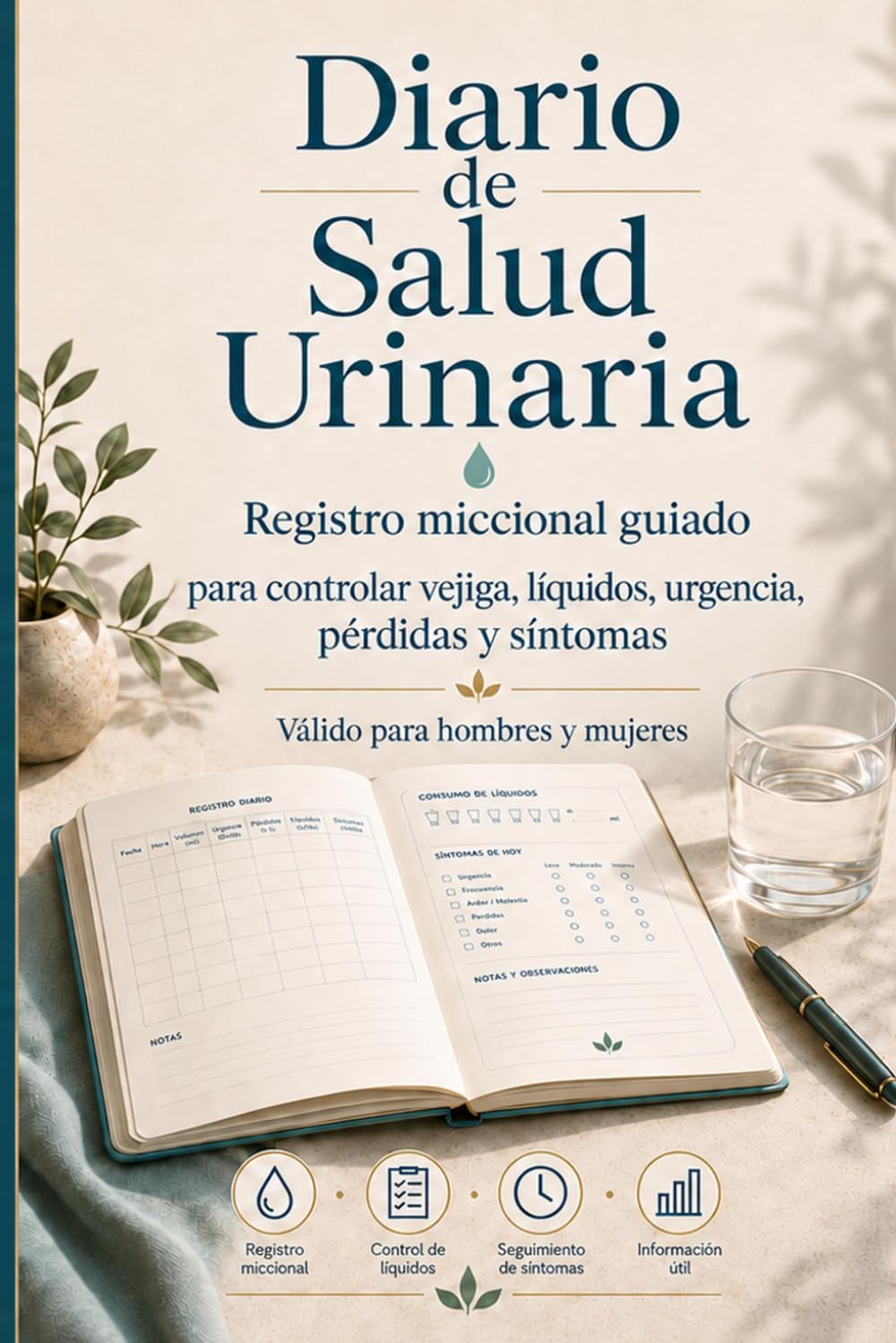 Diario de Salud Urinaria: Registro Miccional Guiado para Controlar Vejiga Hiperactiva, Incontinencia Urinaria, Líquidos, Pérdidas de Orina, Nicturia, ... y Síntomas (Diarios de Salud Práctica)