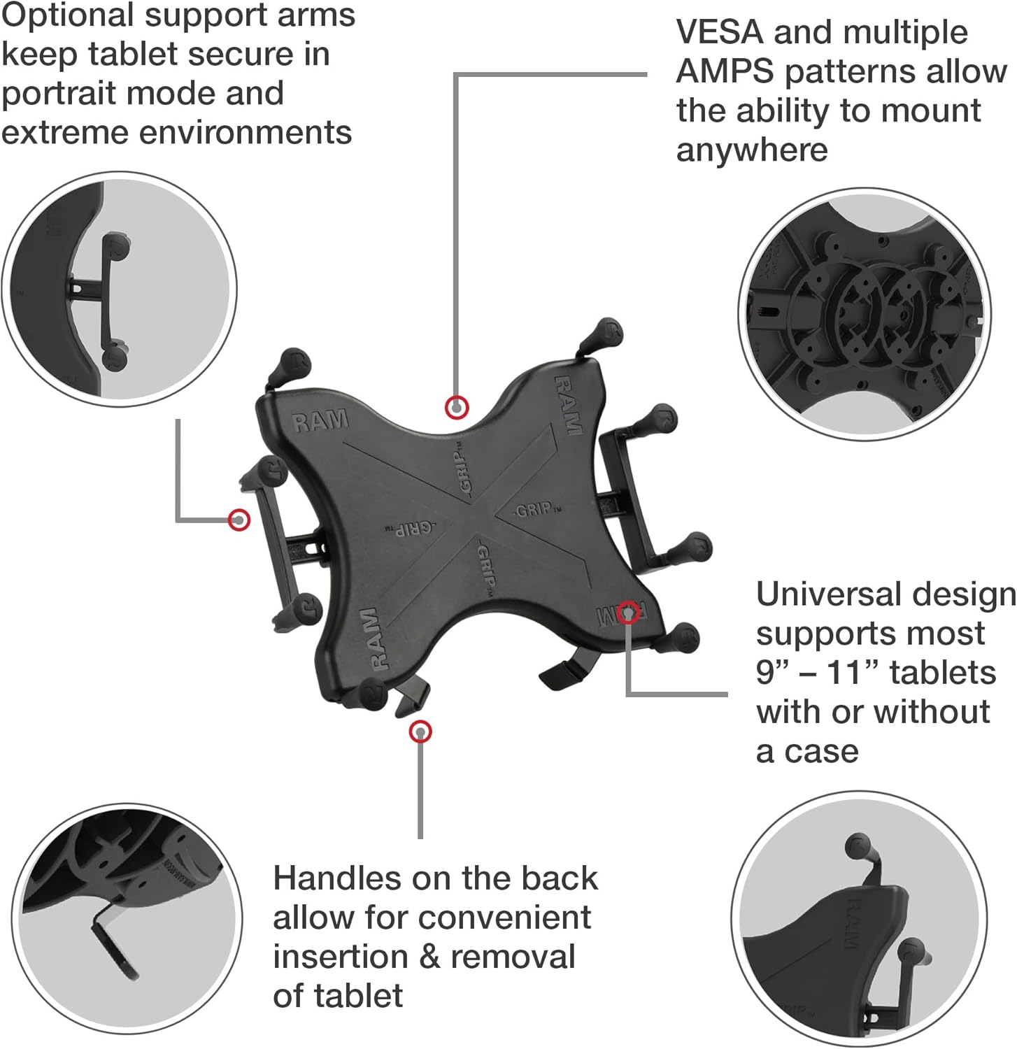 RAM MOUNTS X-Grip Dashboard Mount with Backing Plate for 9"-11" Tablets RAM-101B2-UN9U