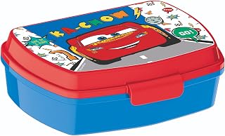 KP Pharma Disney Cars Lightning McQueen - Divertida lonchera de plástico para niños, duradera, sin BPA, con tapa segura, perfecta para la escuela, picnics o aperitivos sobre la marcha