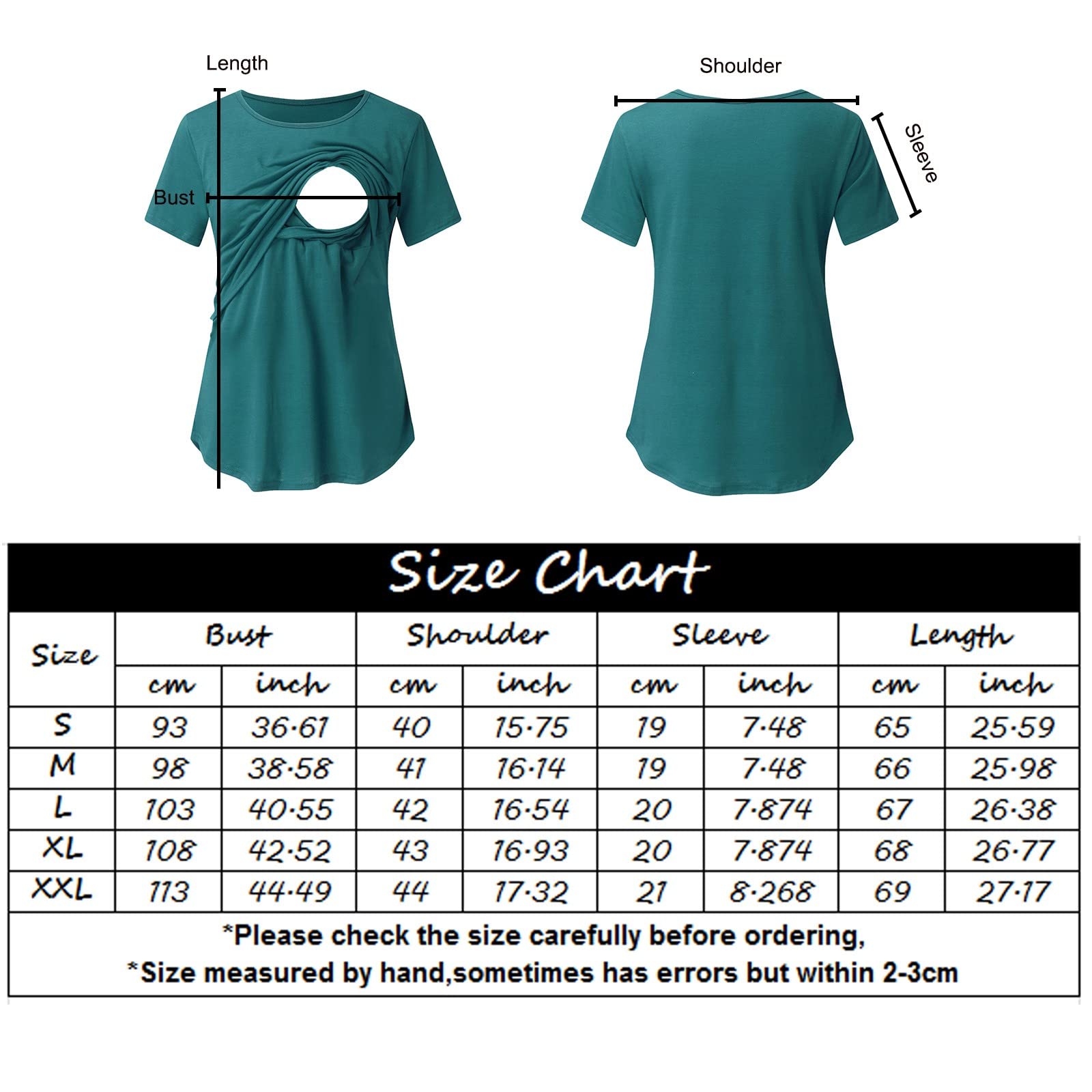 Hanraz Lot de 3 hauts d'allaitement pour femme - Manches courtes - En coton - Col rond - Tailles - T-shirt d'allaitement - Mode d'allaitement - T-shirt d'été