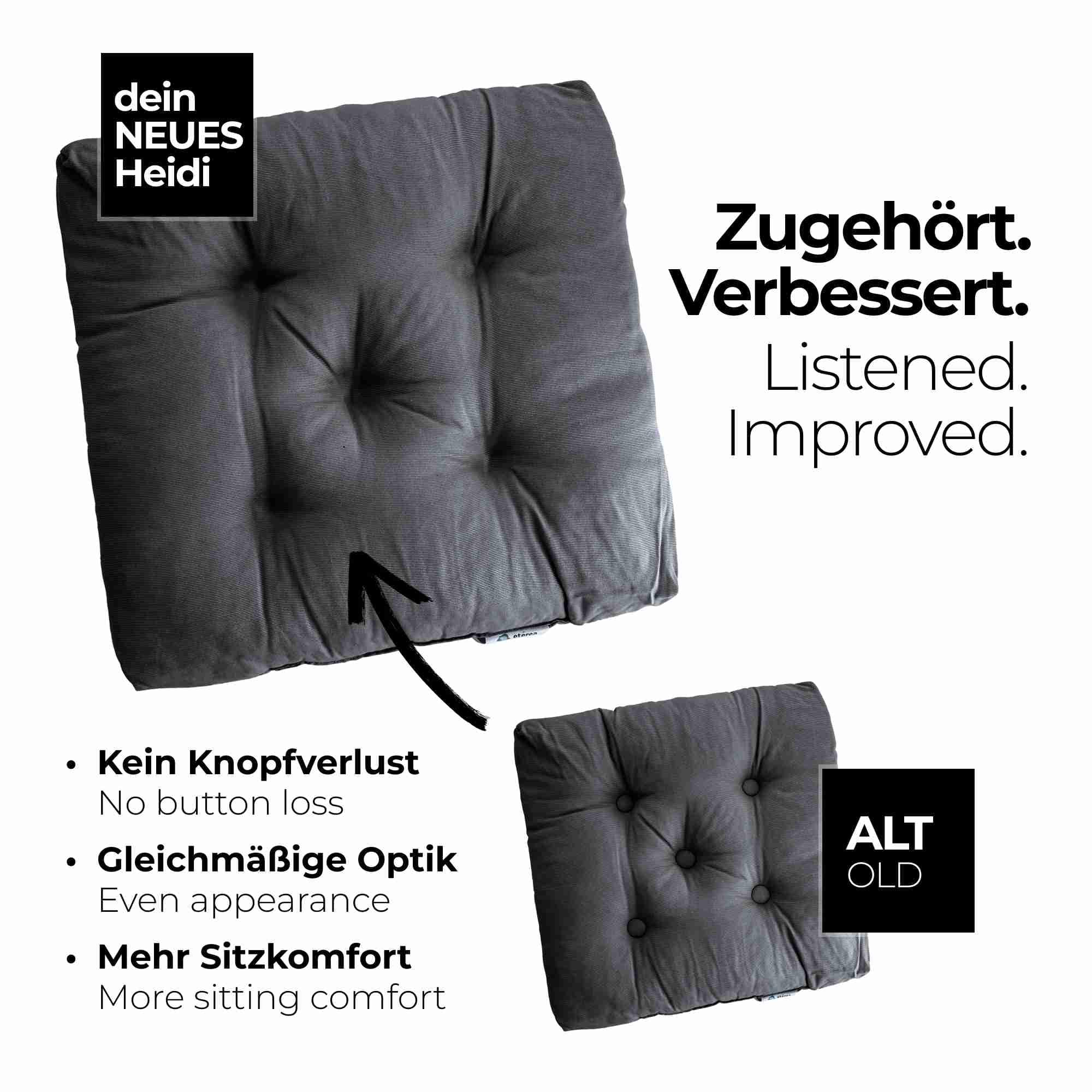 etérea Heidi - Set di 2 cuscini per sedia da interni ed esterni, 42 x 42 cm, colore: antracite