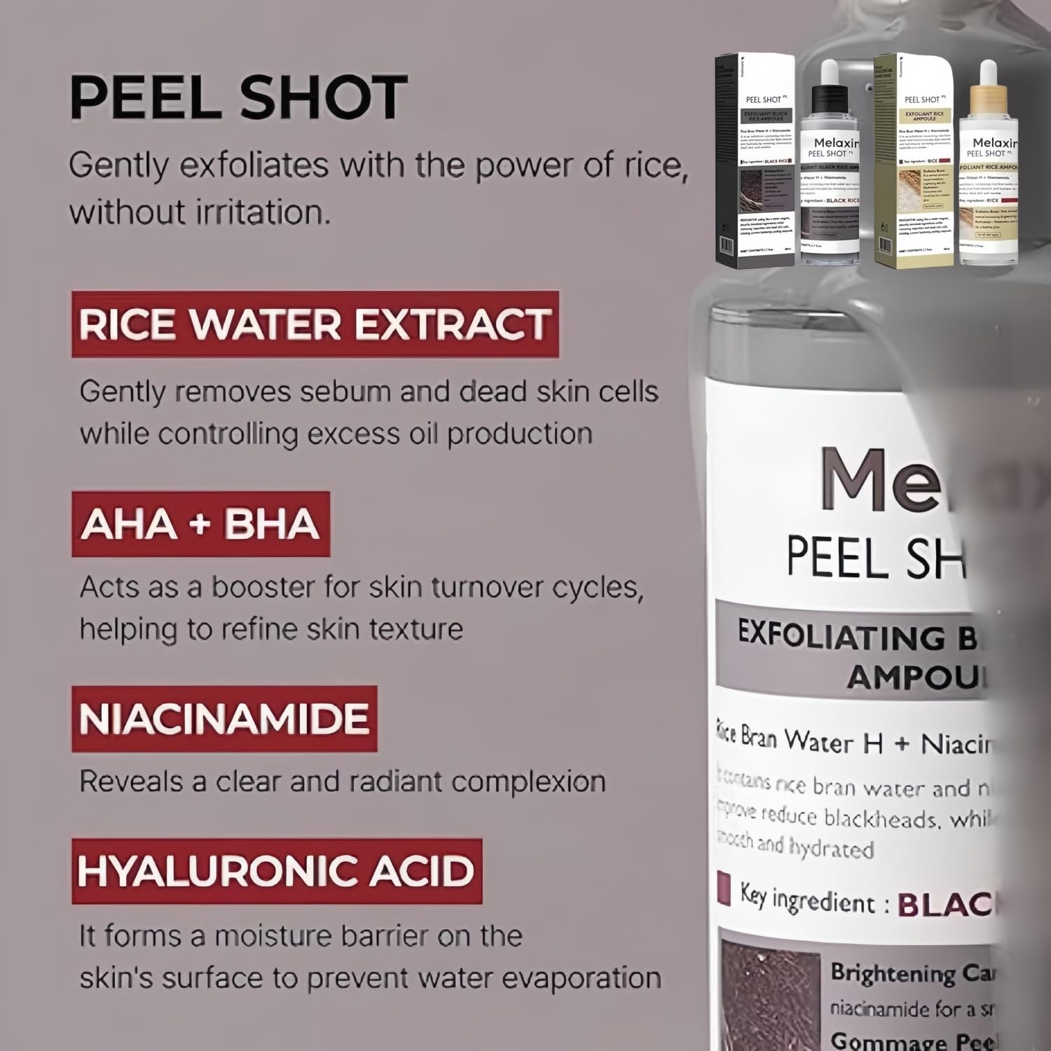Lumeva Peel Shot Facial Exfoliating Serum-Black & White Rice Exfoliating Serum