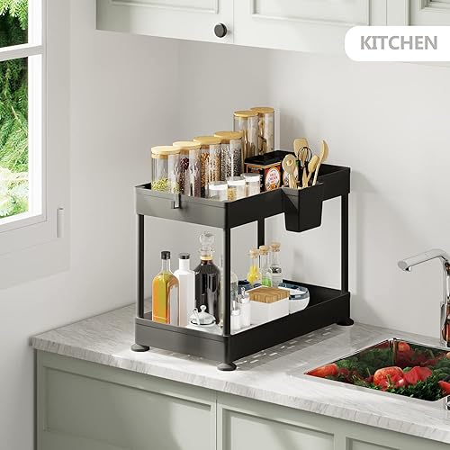 Miniatura 4 de Organizadores y almacenamiento para debajo del fregadero, organizador de gabinete de baño, estante de fregadero con ganchos utilitarios y