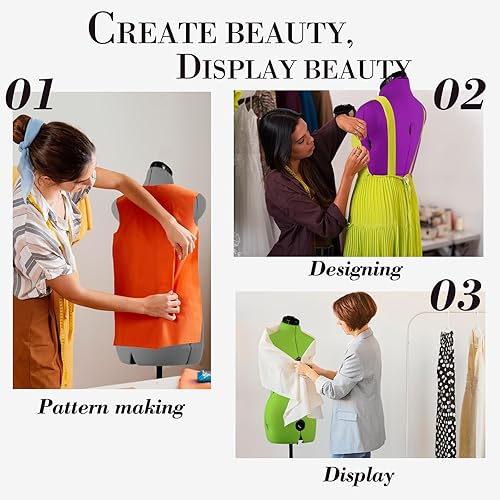 Miniatura 4 de MNOXBCCO Formas de vestido para costura, maniquí femenino gris ajustable talla 6-14, cuerpo de modelo que se puede sujetar con alfileres con 13