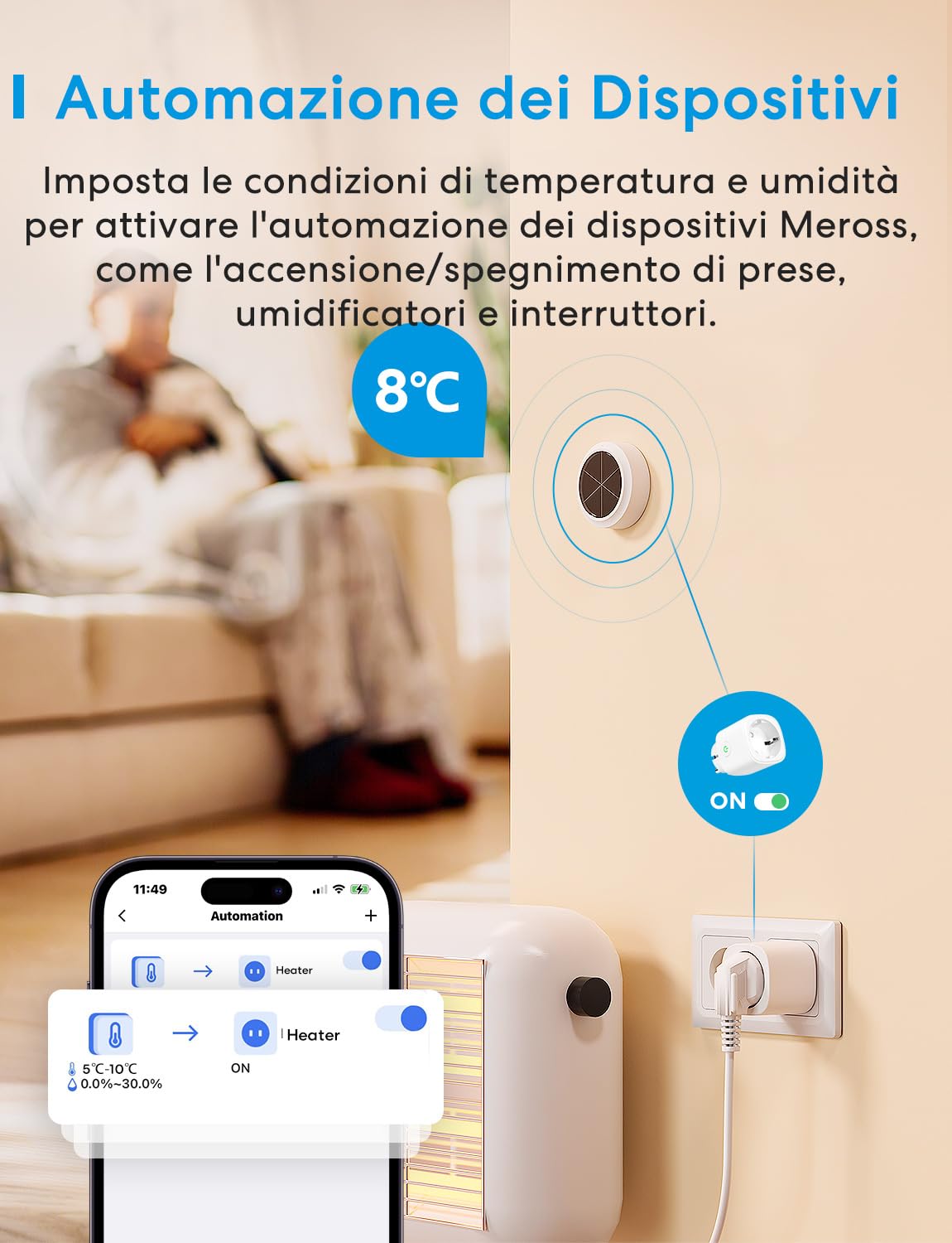 Meross WiFi Termometro Igrometro Intelligente, Richiesto Hub, App e Controllo Vocale, Supporta Avvisi e Notifiche, Compatibile Con Apple HomeKit, Alexa, Google Home e Smartthings