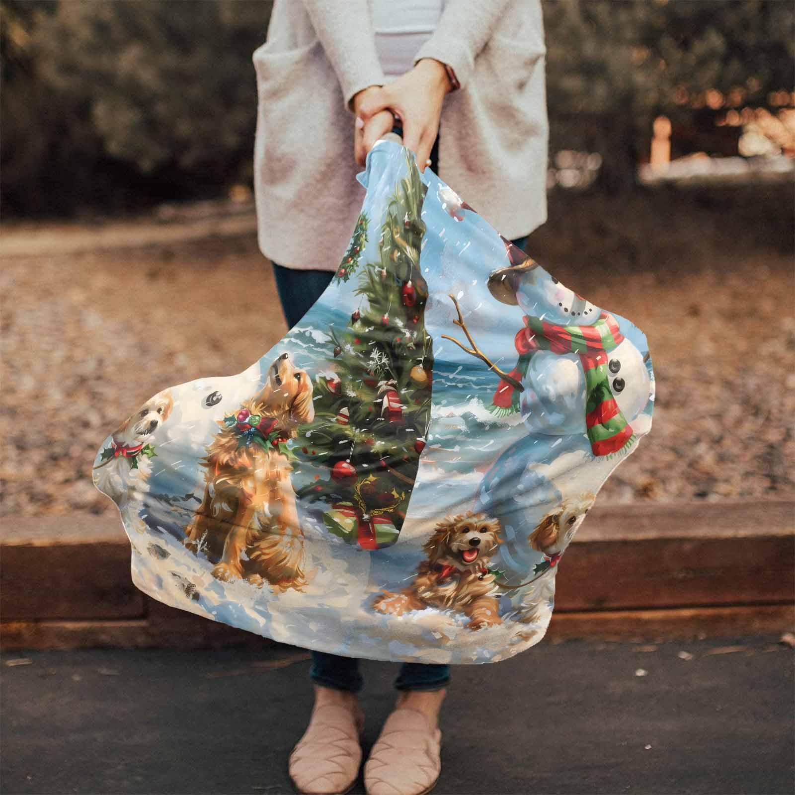 Nursing Cover for Breastfeeding Scarf, Merry Christmas Snowman Dogs Xmas Tree Baby Car Covers Super Soft Multi Use for Canopy Shopping Cart Cover Blanket Stroller Cover
