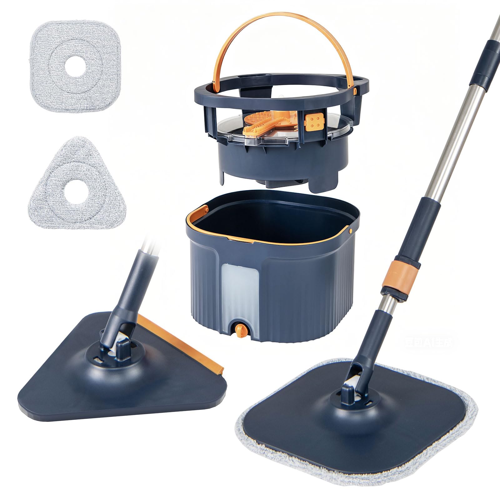 COSTWAY Mop i system wiadra z funkcją wykręcania, separacja ścieków, obrotowa głowica mopa 360° i 2 podkładki z mikrofibry, płaska wycieraczka podłogowa do czyszczenia na mokro i sucho (niebieski)