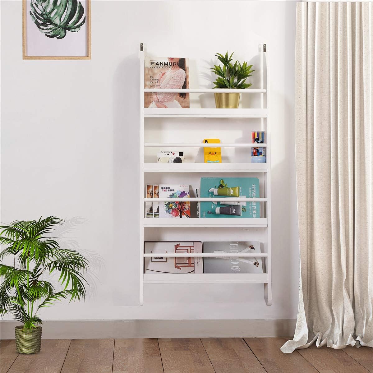 dosleeps Children Wall Bookcase, Kids Bookshelf Wooden Book Display Stand Organizer/Storage Rack - No Sharp Edges - Can be Mounted in the Wall - White