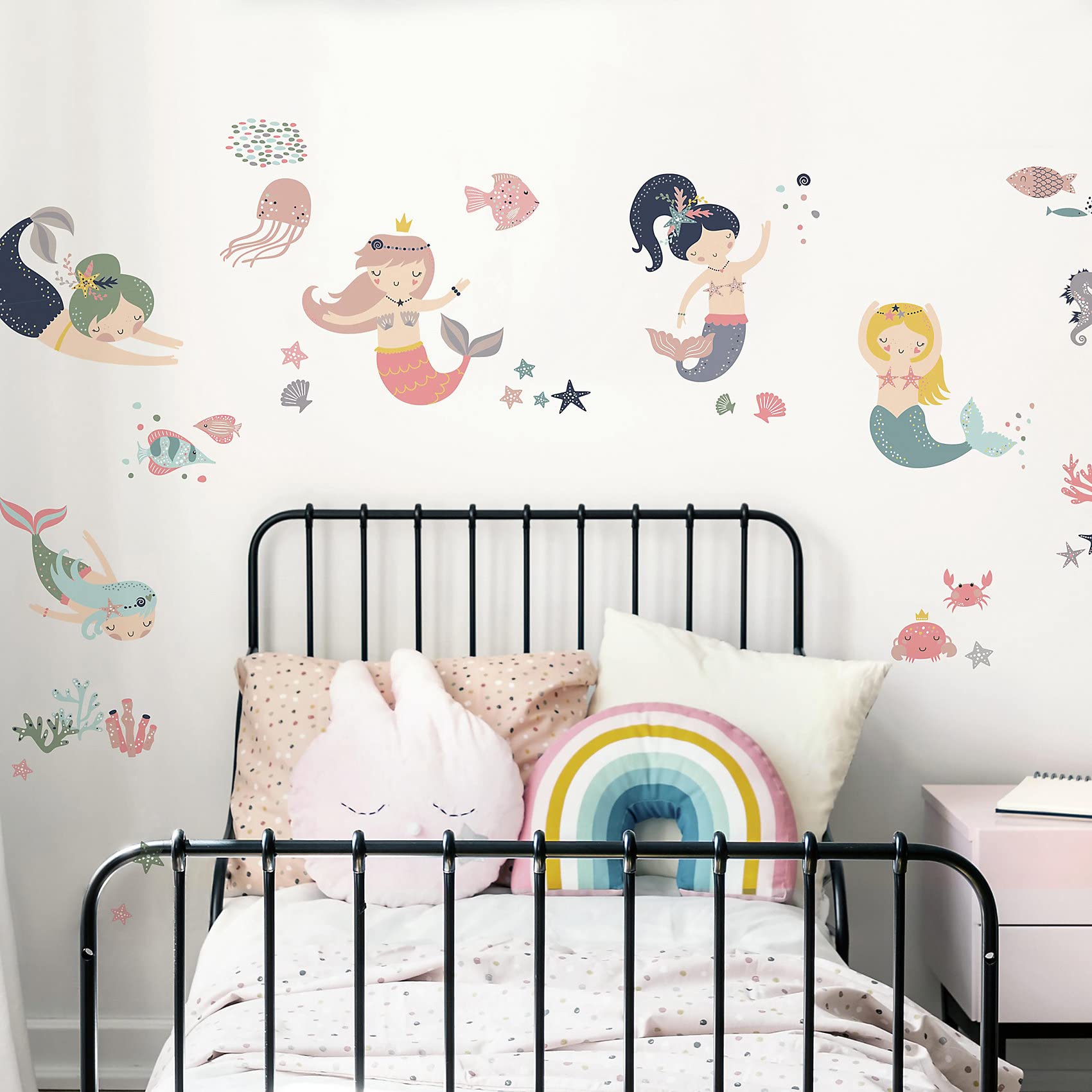 RoomMates RMK4394SCS Sweet Pastel Mermaids Peel and Stick Wall Decals, Blue, Tan, Yellow, Pink, Green, Purple, White - Image 2