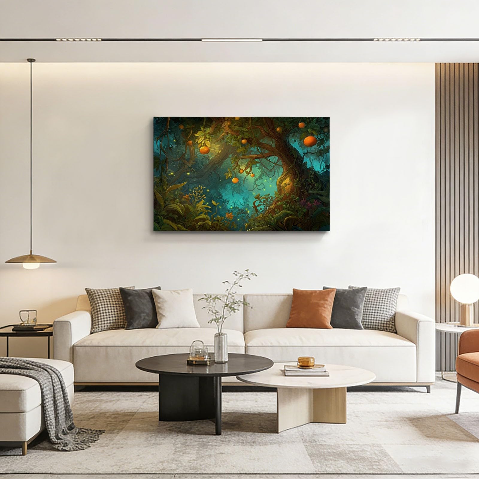 Stampa artistica da parete su tela con alberi e piante di foresta, stampe artistiche su tela per soggiorno, camera da letto, ufficio, immagini scure impermeabili per bagno, 99 x 50 cm, senza cornice