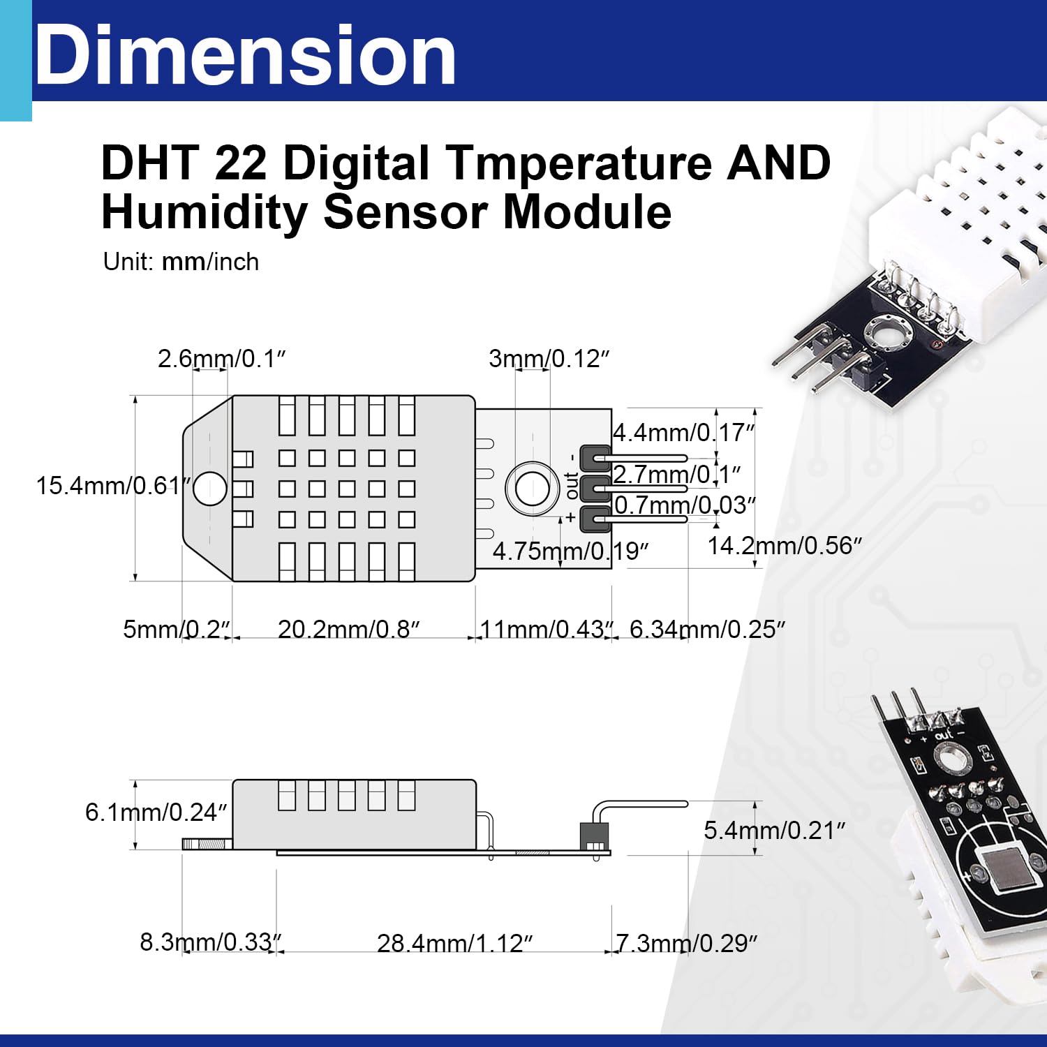 6 Set Digital Temperature and Humidity Sensor Module Compatible with DHT22/AM2302, 3.3V-5V with Dupont Wires Humidity Measure Range 0%-100% (±2%) Temperature Measure Range -40-80? (±0.5?) Celsius