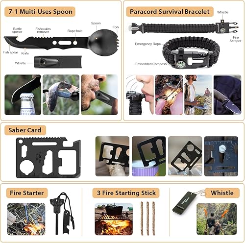 Vista 5 de Kit de supervivencia, 250 piezas de equipo de supervivencia con bolsa compatible con sistema Molle y tienda de emergencia, kit de emergencia