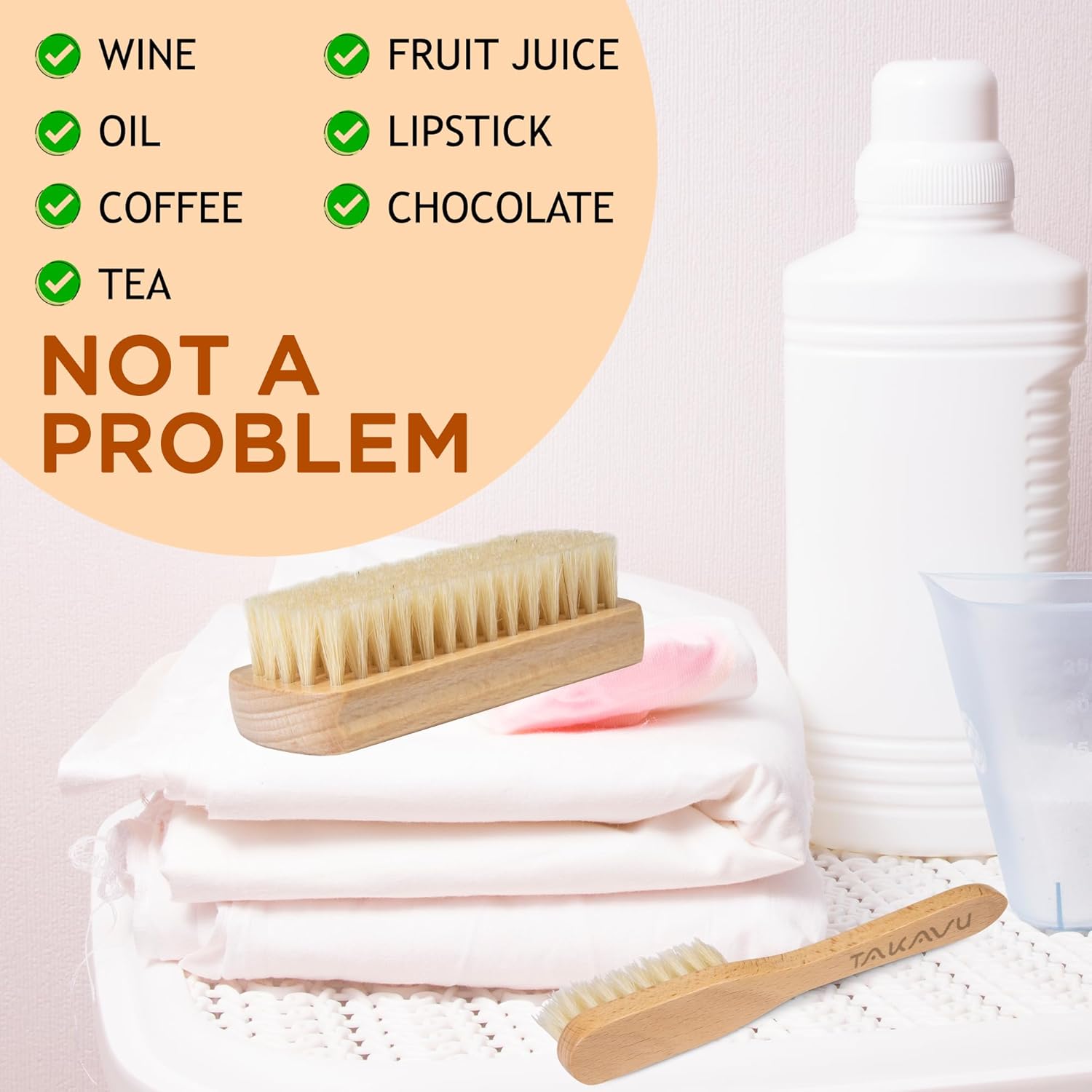 Boar Bristle Laundry Stain Brush Set by TAKAVU, Stiff Pure Boar Bristle for Scrubbing Out Tough Stains on Delicate Fabrics Knits Cotton Leather Washable Fabrics - Image 5