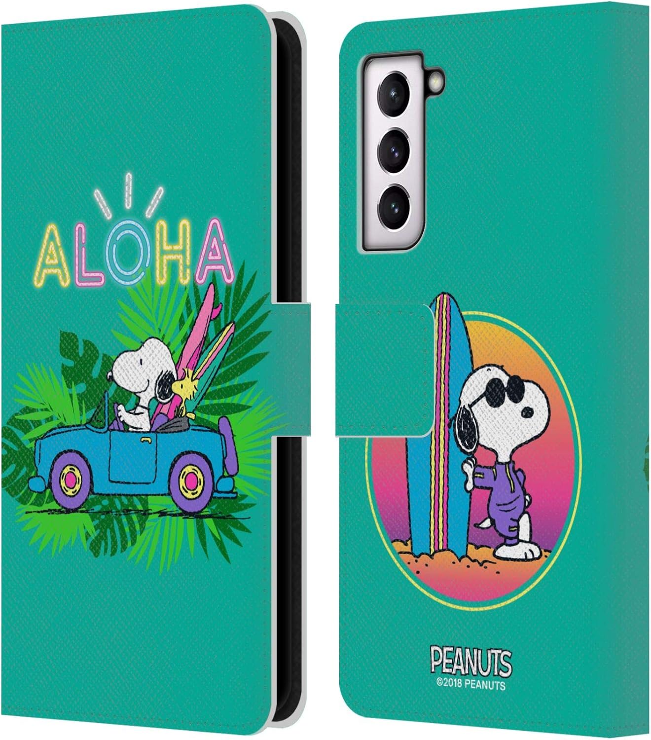 Head Case Designs Officially Licensed Peanuts Tropical Surf Snoopy Aloha Disco Leather Wallet Case Compatible with Samsung Galaxy S21 5G