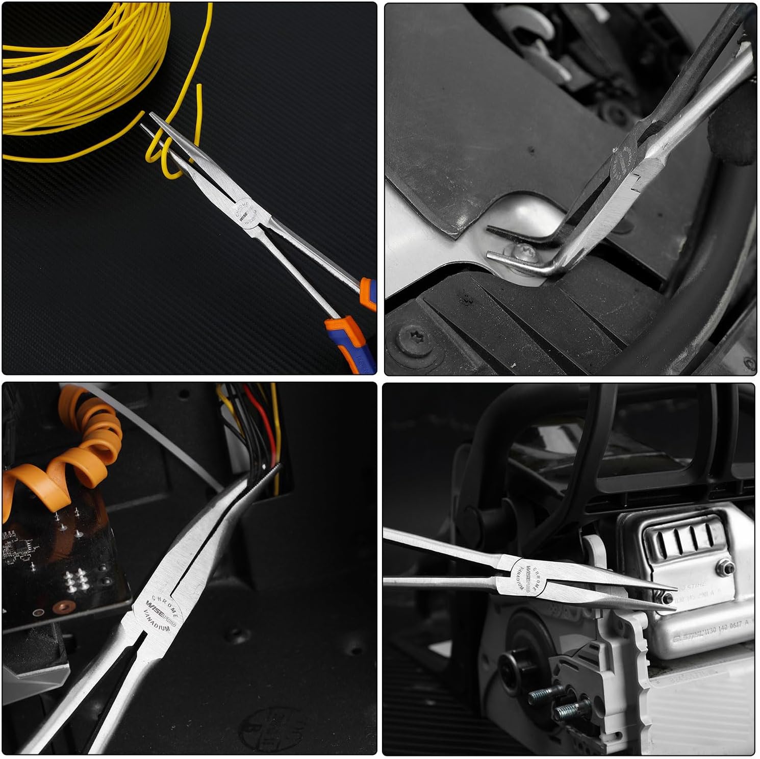 3 PCS 11 Inch Long Reach Pliers Set, Extra Long Needle Nose Pliers Set with Straight, 45° and 90° Needle Nose for Narrow Spaces