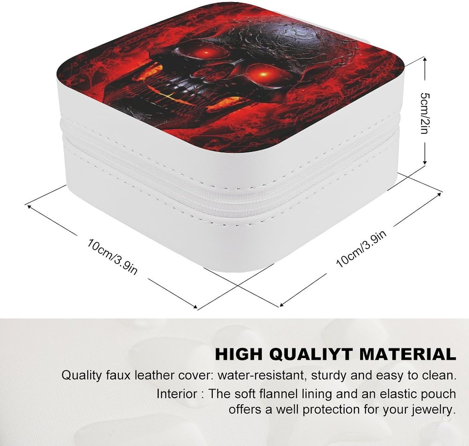 PU Leather Storage Box,Black And Red Skull Printed Portable Jewelry Box Mini Travel Storage Box Women's Jewelry Storage Rack for Necklace Earrings Bracelets Rings image 2