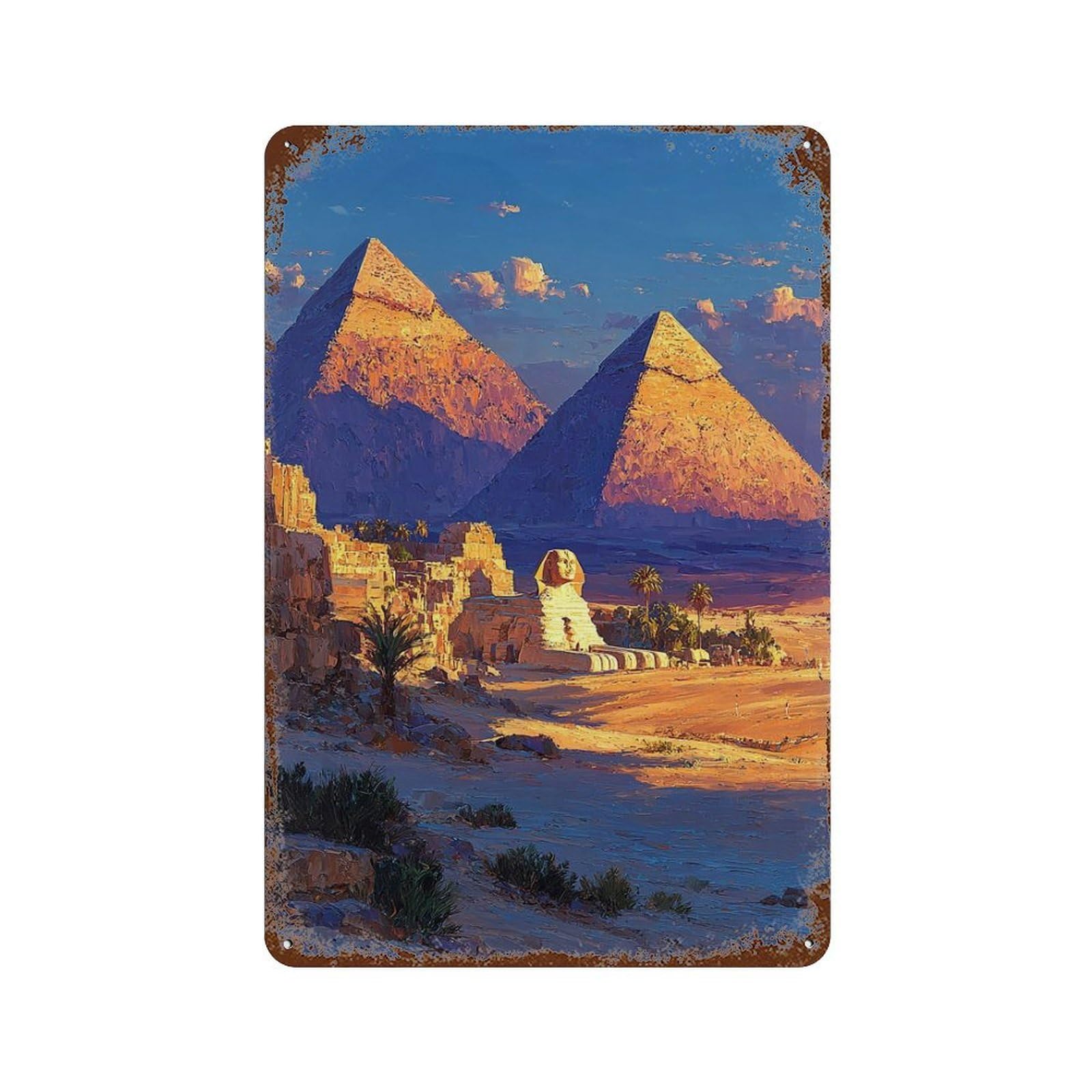 Pyramids of Giza Landscape Retro Metal Sign 11.8"x7.9", Vintage Wall Decor for Office, Studio And Wall Decor
