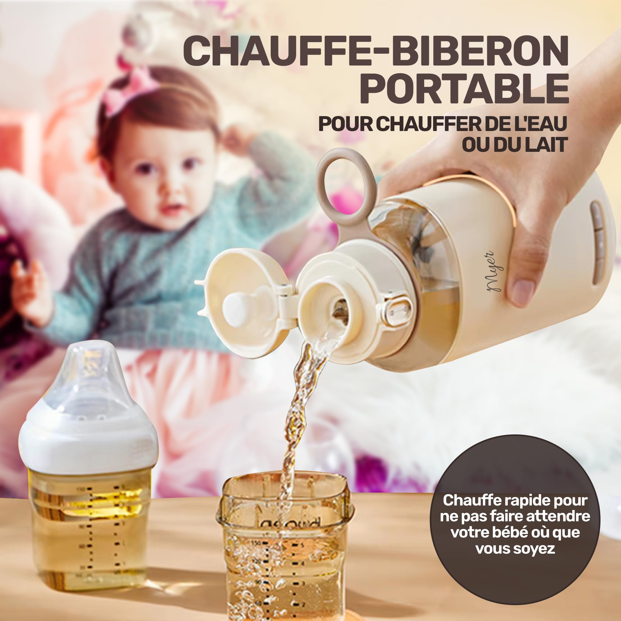Chauffe Biberon Nomade,Chauffe Eau Portable Voiture 500ml,Chauffe-plats pour Bébé avec Contrôle de Température,Chauffage Rapide - Puériculture & Eveil bébé