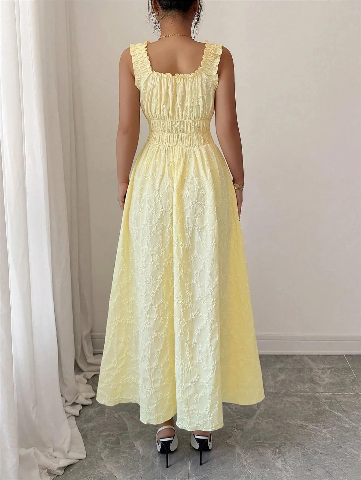 Vestido de Playa Vestidos Casuales for Mujer Sólido Amarillo Smocked Chic Primavera Verano Fiesta Fecha Vacaciones