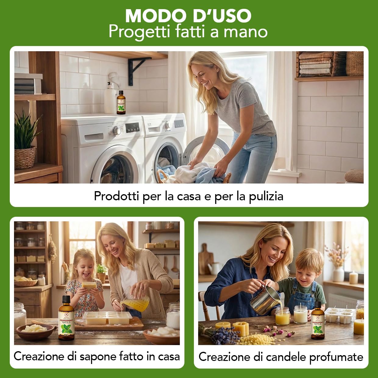 Olio essenziale di Menta Piperita 2x100 ml - Mentha Piperita - Naturale e Puro - Olio essenziali per Diffusori - Profumi per la Casa - Saponi e Candele - Sauna - Aroma Fresco - Aromaterapia