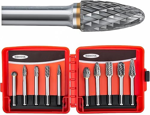 HIDOTOL Juego de fresas de carburo de vástago de 14 de pulgada, 10 piezas, de tungsteno, juego de fresas rotativas de carburo de doble corte para