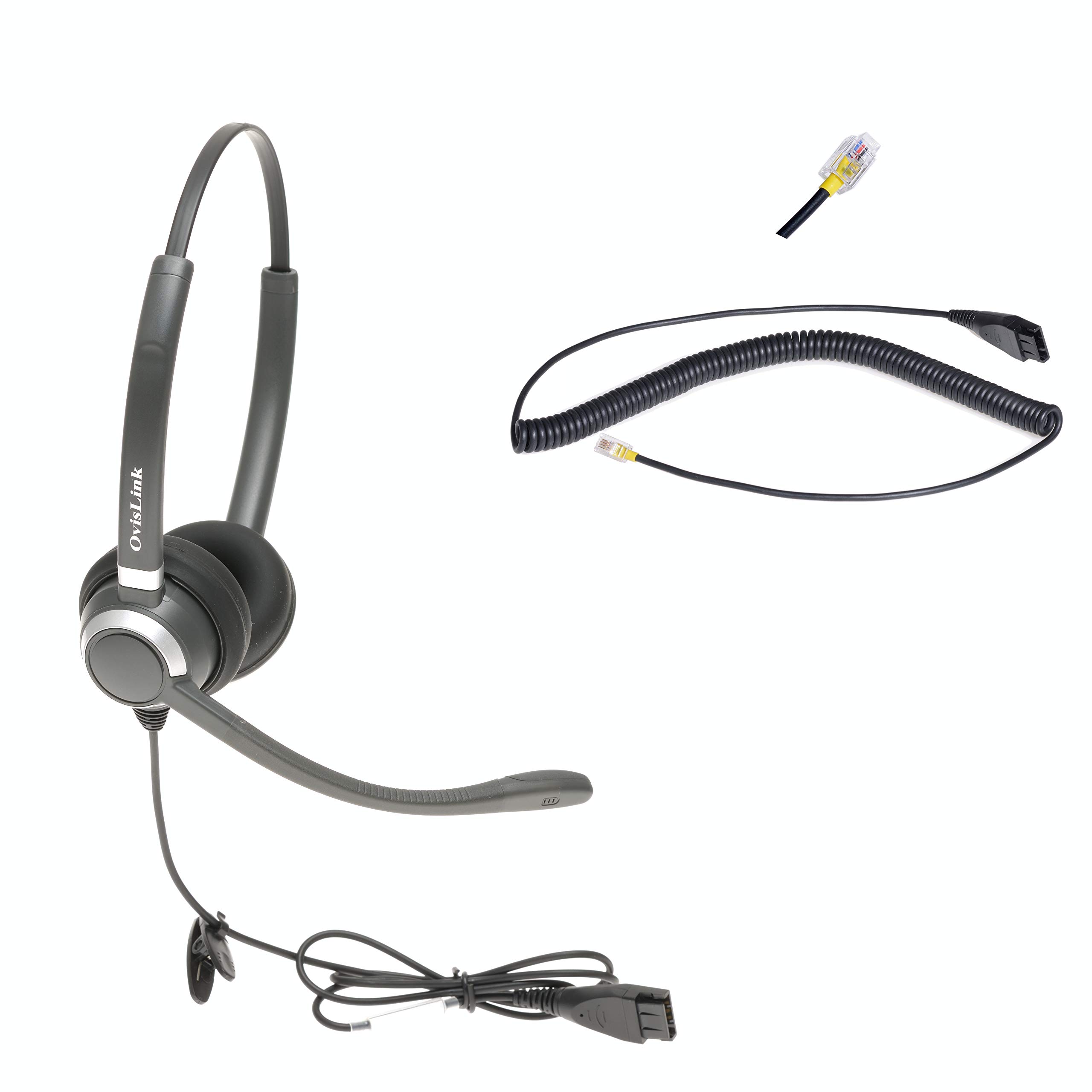 Dual Ear Call Center Headset Compatible with Cisco Phones with RJ9 Headset Jack (Looks Like Phone Jack) | Complete Set with Bottom Cord | Premium Voice Quality