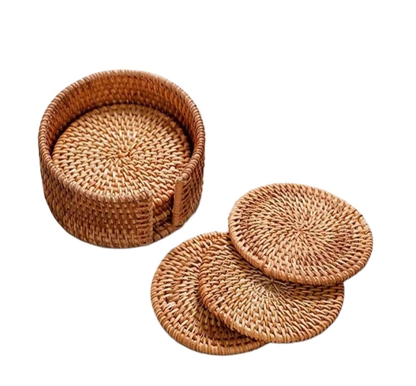 sous-Verres en rotin Fait à la Main, Ensemble de Vaisselle for cérémonie du thé, Dessous Verre Absorbant tissé, Bol isolé, 6 pièces