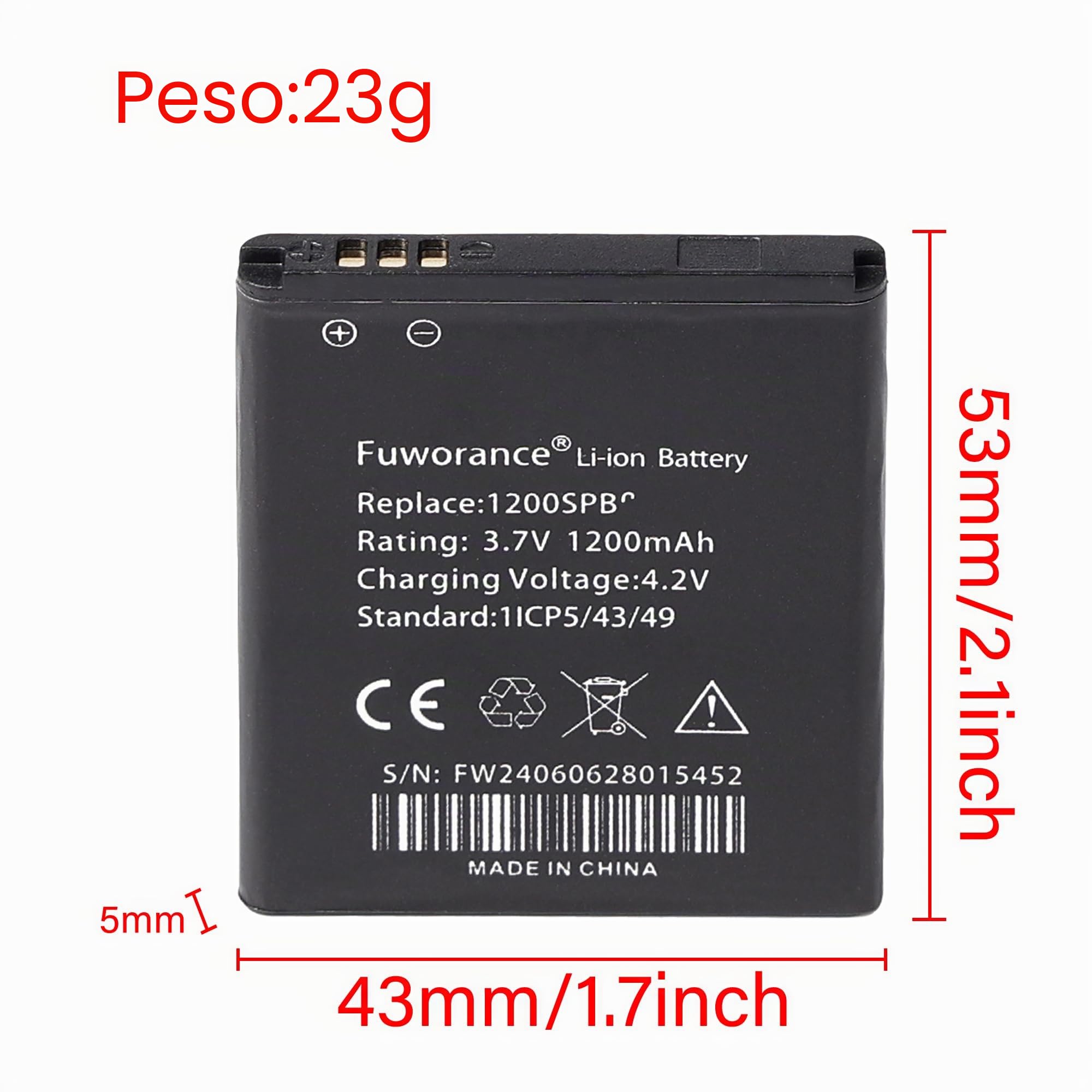 Batteria 1200mAh per Texas TI-84 CE, TI-84 Plus CE, TI-Nspire CX II Color | TI-Nspire CX II Cas Instruments 3.7L1200SPB, P11P35-11-N01 4.44Wh Calcolatrice Grafica Batteria
