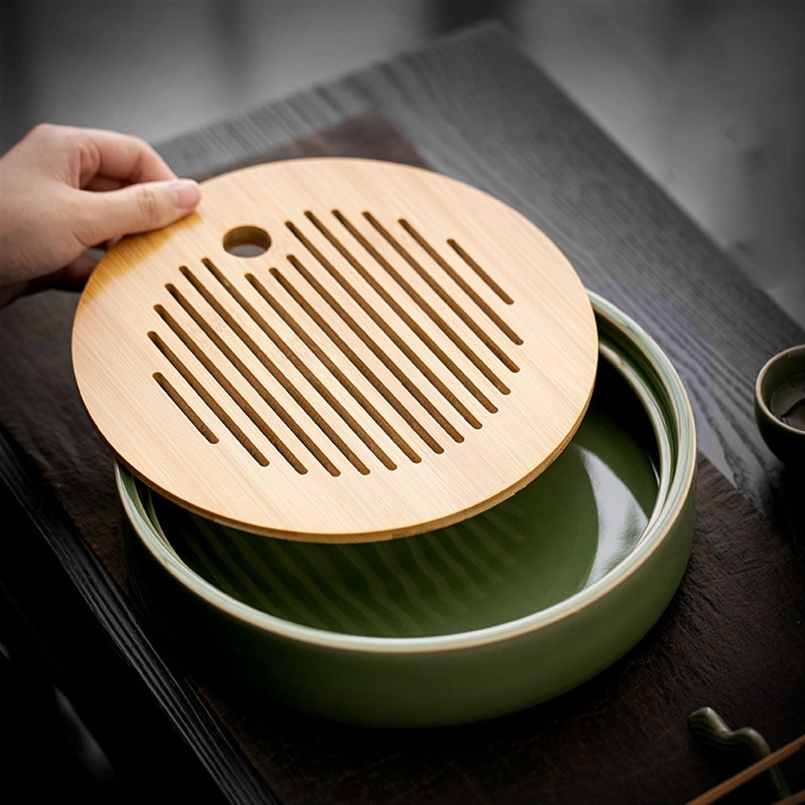 Mesa de Té Bandeja de Te Bandeja de té for almacenamiento de agua en el hogar, mesa de té pequeña for salón de oficina, juegos de té de kungfú, bandeja de té de cerámica seca Bandejas para Servir Comi