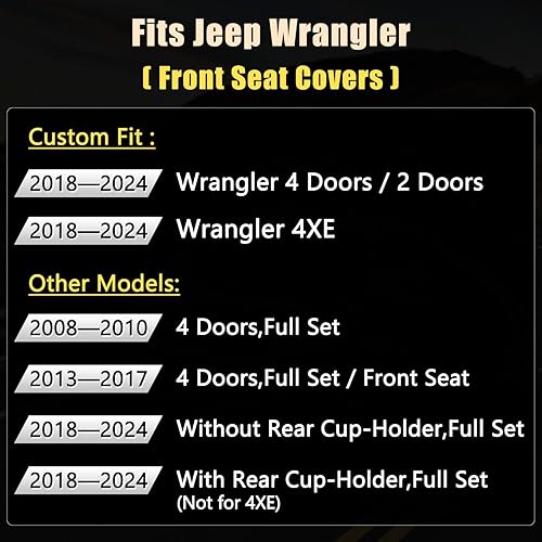 Miniatura 7 de GIANT PANDA Fundas personalizadas para asiento delantero de automóvil para Jeep Wrangler 24 puertas JL Sahara Sport Rubicon Unlimited Willys 4xe