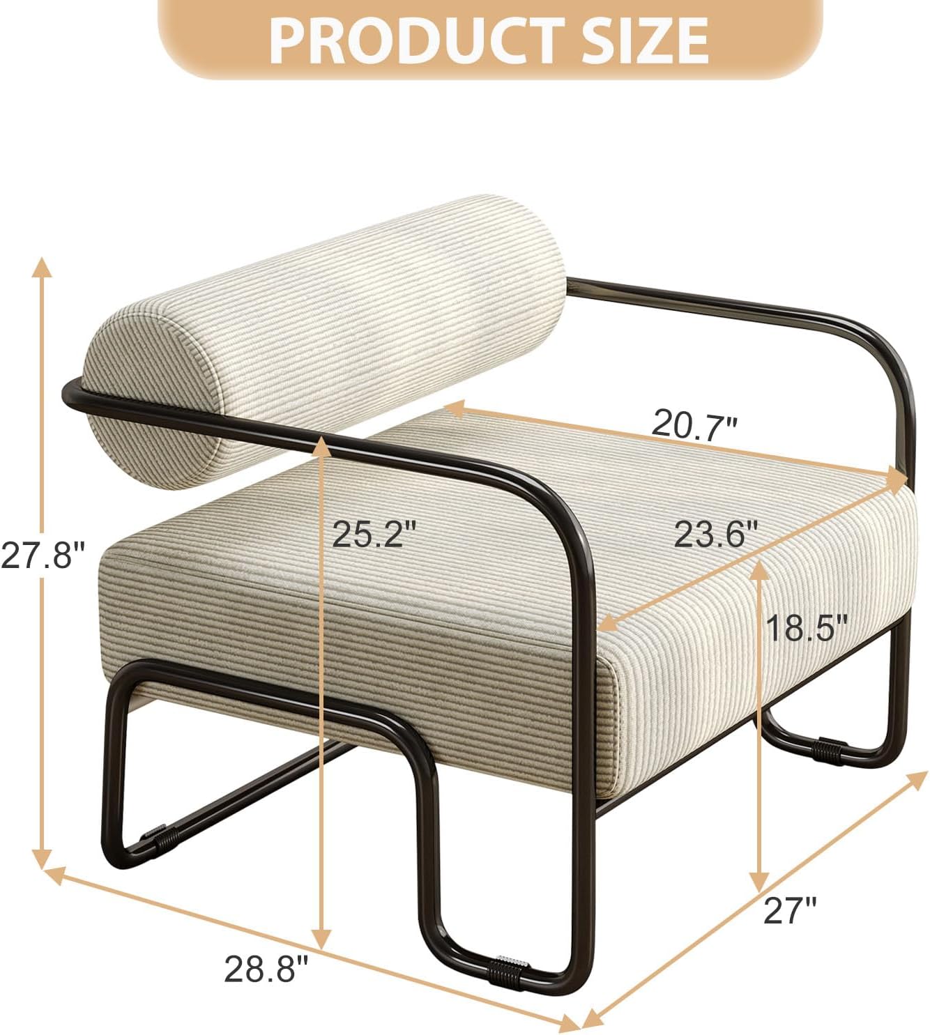cinkehome Modern Accent Arm Chair for Living Room, Corduroy Fabric Upholstered Armchair with Metal Frame, Comfy Reading Club Chair, Beige