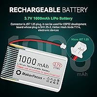 Vista 2 de MakerFocus 4pcs 3.7V batería recargable de litio JST1.25 conector 2pin, 952540 3.7V 1000mAh batería con placa de protección y cinta de goma aislada